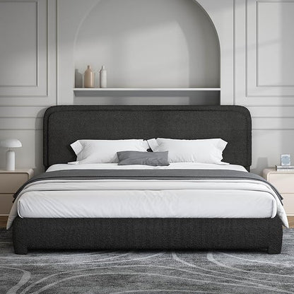 BarnFurin King Size Boucle Bed Frame and Headboard, Cloud Upholstered Platform Bed Frame, Soft Rounded Corners, Modern Style, No Box Spring Required, Easy Assembly, Black