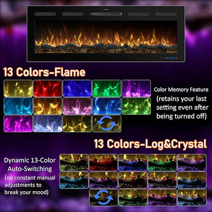 95 Inch WiFi-Enabled Recessed Electric Fireplace Inserts