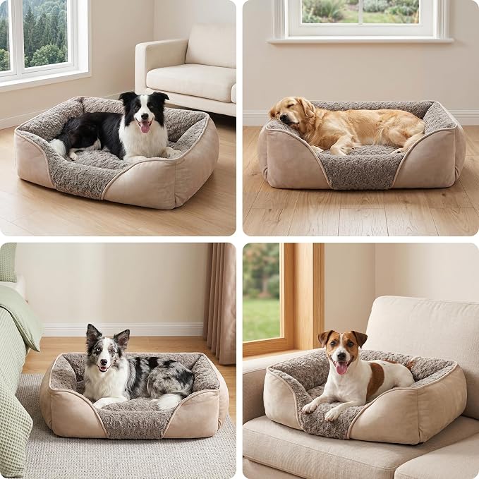 Small Dog Bed for Medium to Large Dogs - Rectangle, Orthopedic, Soft, Calming, Durable Pet Cuddler with Anti-Slip Bottom (20"x19"x6")