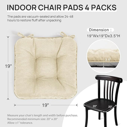 Love's cabin Memory Foam Chair Cushions Set of 4, Outdoor/Indoor Chair Pads for Dining Chairs 4 Pack, Seat Cushions for Kitchen, Dining Room, Office, Patio Chairs, 15.5"x15.5"x3.5" Beige