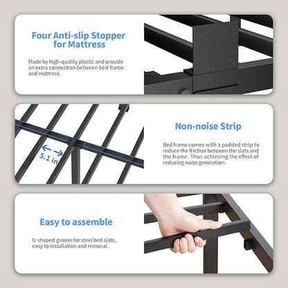 ROIL 10 Inch Full Size Bed Frame with Rounded Corner Low Profile Metal Platform 3500LBS Heavy Duty Steel Slats No Box Spring Needed Noise-Free Easy Assembly