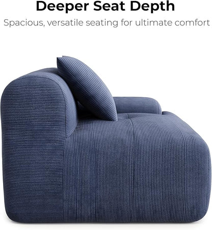 LIKIMIO 118" Modern L-Shaped Modular Sectional Sofa for Living Room, Oversized 3-Seater Cloud Boneless Couch with Deep Seat and Movable Ottoman, Corduroy Upholstery Navy Blue – No Assembly