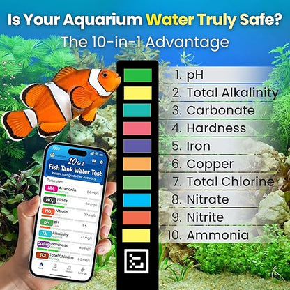 Digital Aquarium Water Test Kit, App-Enabled 10-in-1 Freshwater & Saltwater