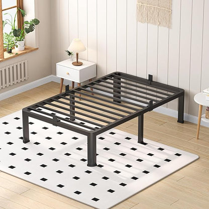 16 Inch Twin Heavy Duty 3500 lbs Bed Frame with Round-Corner Legs & Anti-Squeak Design – Quick Assembly Metal Platform, No Box Spring Needed