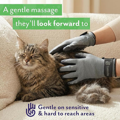 H HANDSON Pet Grooming Gloves - Patented #1 Ranked, Award Winning Shedding, Bathing, & Hair Remover Gloves - Gentle Brush for Cats, Dogs, and Horses (Purple, X-Large)