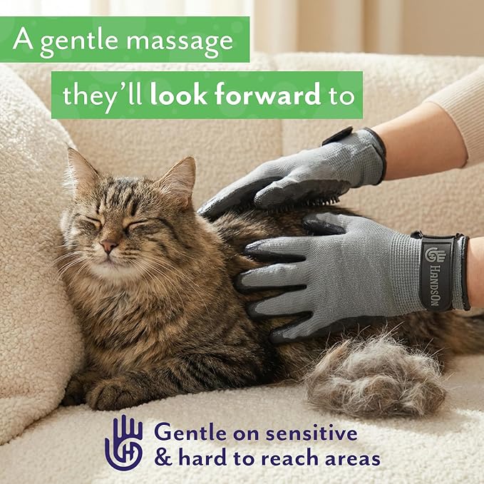 H HandsOn Pet Grooming Gloves - Patented #1 Ranked, Award Winning Shedding, Bathing, & Hair Remover Gloves - Gentle Brush for Cats, Dogs, and Horses (Green, X-Large)