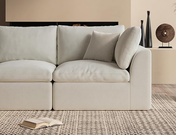 ohllob Oversized Cloud Couches for Living Room, Convertible Sectional Couch with Ottoman, 7 Seater Large Modular Sectional Sofa, Warm White