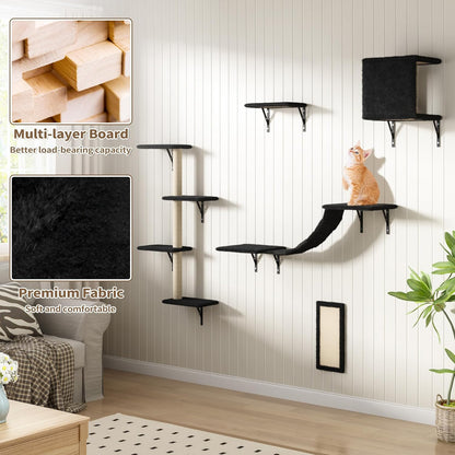 COZIWOW Wall Mounted Cat Furniture, Cat Wall Shelves and Perches, Floating Cat Shelves for Wall Set of 5 (Black)