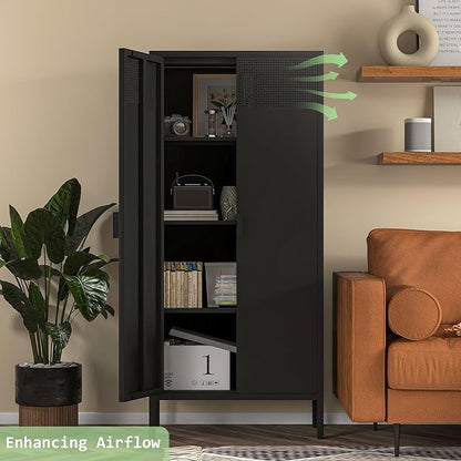 COFaR 4 Tier Black Metal Storage Cabinet, Free Standing