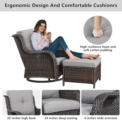 Belord Outdoor Furniture Sectional Sofa L Shaped Couch - Patio Wicker Set with 2 Swivel Glider Chairs, 8 Piece Rattan Patio Conversation Sets with Gray Cushion for Deck Backyard Sunroom Grey Cushion