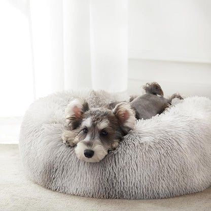 Western Home Calming Donut Medium Dog Bed Washable Pet Bed,30" White Grey | Fluffy Faux Fur Round Cuddler,Anti-Anxiety,Anti-Slip Bottom,Plush Pet Dog Beds for Medium Sized Dogs,Up to 45 LBS