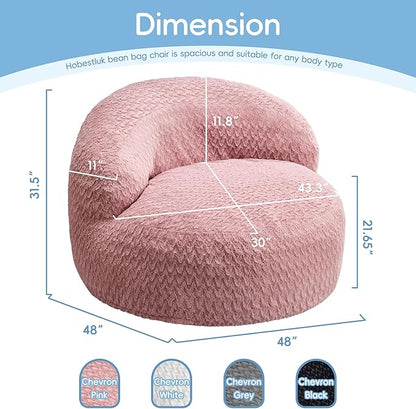 Hobestluk Bean Bag Chair Giant Bean Bag Chairs for Adults Big Bean Bag Chair with Memory Foam Filler Adults Large Beanbag with Faux Fur Cover for Bedroom (Chevron Pink,Oversize)