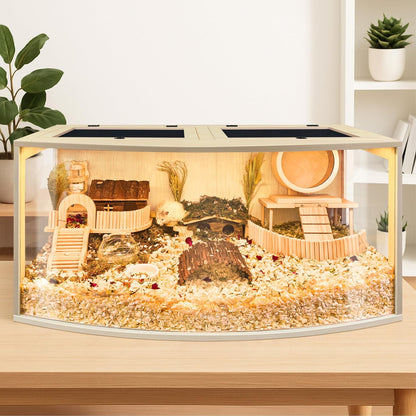 Prolee Hamster Cage Chew Proof Wood, Hamsters Enclosure Openable Top with Curved Design,Waterproof Small Animals Cage with Acrylic Sheets for Gerbils,Hamster Habitat(32 Inches)