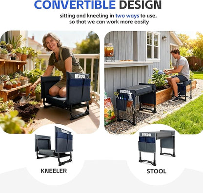 Dekool Garden Kneeler and Seat with Upgraded Wide & 3" Thick Kneeling Pad, Heavy Duty Garden Stool with 2 Large Tool Bags, Portable Bench for Weeding, Gardening Gifts for Women, Men, Seniors, Grey