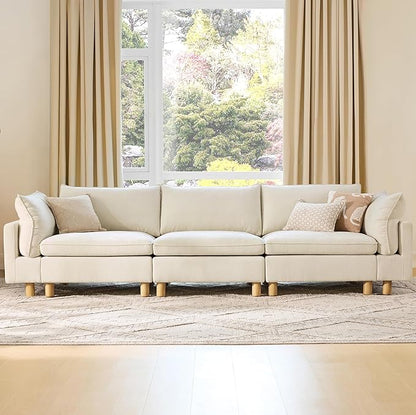 CHITA 127" Super Large Sectional Couches for Living Room, Modular Cloud Couch Sectional Sofa, Premium Fabric Couches, Down Filled, High Density Foam, Chenille in Cream, 3 Seater