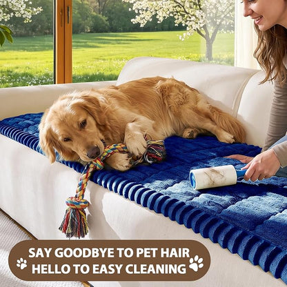 FUANGUI 2 Pack Waterproof Couch Cover for Dogs Pets Sofa Protector | Non-Slip Washable Fuzzy Soft Sofa Slipcover for 2 PCS L Shaped Sofa Pet Friendly, 27.6" x 70.9"+27.6" x 82.7", Navy Blue