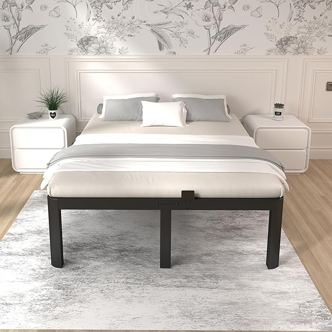 ITIMIDI 16 Inch Bed Frame King Size, Safety Design with Rounded Corner Legs and DIY Headboard, King Size Platform with Storage Space, Heavy Duty Foundation, Noise Free, No Box Spring Needed, Black