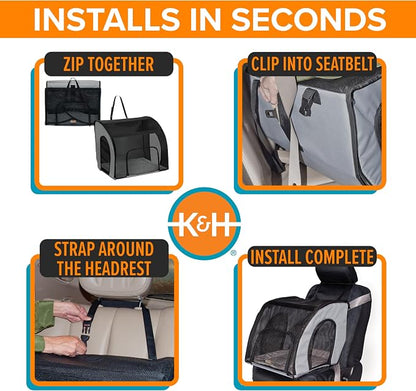K&H Dog Car Seat, Travel Safety Carrier for Pets, Small, Gray/Black | Enclosed Car Seat for Dogs, Soft-Sided Covered Pet Carrier, Washable Pad, Multiple Entrances, Mesh Windows, 17x16x15in