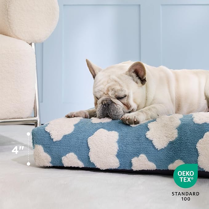 LE SURE Cute Aesthetic Bed Medium Size Dog,Jacquard Thick Pet Pillow 30x20 | Shredded Chopped Foam,Modern Plush Crate Cushion Gift for Medium Size Dog, Waterproof Washable Cover, Nonslip Bottom, Blue