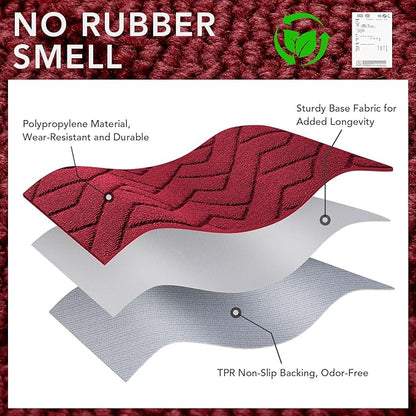 hicorfe Indoor Door Mat,Non Slip Door Mats,32"x48" Front Back Door Mat Rubber Backing,Absorbent Resist Dirt Entrance Inside Floor Mats for Entryway Washable Low-Profile(Red)