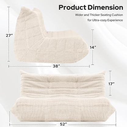 HABUTWAY Bean Bag Chairs Fireside Lazy Floor Sofa, Soft Teddy Fleece 2 Seater Sofa with High-Resilience Foam Filling，Beanbag for Living Room, Bedroom, Office (Beige Teddy)