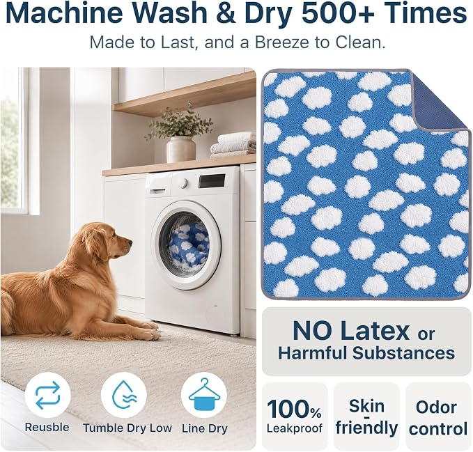 LOOBANI Reusable Pee Pads for Dogs Extra Large, 36"x72", 2 Pack, Blue | Non-Slip Washable Dog Mat, Super Absorbent Washable Puppy Pads, Leak-Proof Pee Rug For Hallway Runner, Floor, Bed