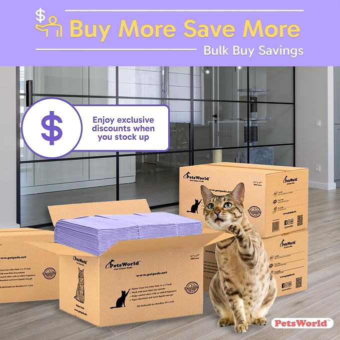 PetsWorld Universal Fit Cat Pad Refills for Litter Box, Fresh Scent, Odor Control, Pack of 50