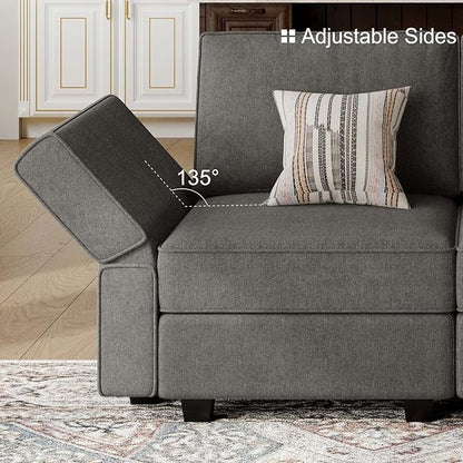 Belffin Terry Fabric Modular Sectional Sleeper Sofa Bed with Storage Convertible Sectional Couches for Living Room 6 Seaters Light Grey Modular Sofa