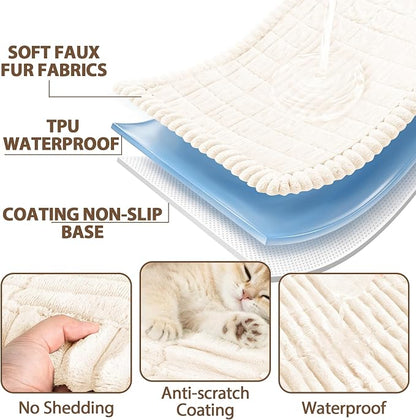 FUANGUI 2 Pack Waterproof Couch Cover for Dogs Pets Sofa Protector | Non-Slip Washable Fuzzy Soft Sofa Slipcover for 2 PCS L Shaped Sofa Pet Friendly, 27.6" x 70.9"+27.6" x 82.7", Beige