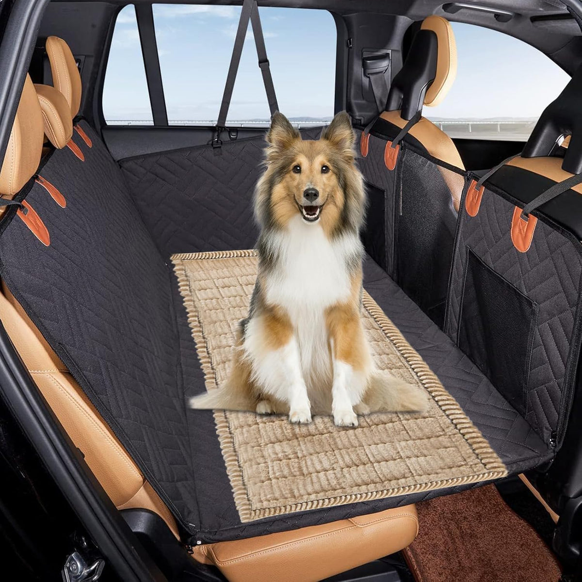 VClife Dog Bed Mat for Car, Anti Slip Pet Bed Travel Pad Comfortable Furry Dog Car Seat Cover for Backseat Extender, Washable Pet Cushion Bed Mat for Indoors & Outdoors (Brown, 59"×27.6")