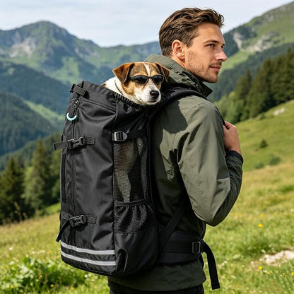 Big Dog Backpack Carrier, Grey-L | Extra Large Pet Carrier for 66lbs Dogs, Fully Adjustable Water-Resistant Dog Travel Bag for Hiking Cycling Outdoor Adventures