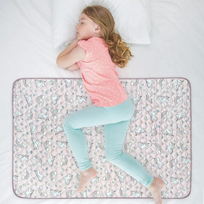 Organic Incontinence Pads for Kids & Toddlers - 5 Layer Waterproof Protectors for Overnight Bed Wetting - Reusable & Washable Pee Pads - Fits Twin to Full Size Beds - 34" x 52" Unicorn