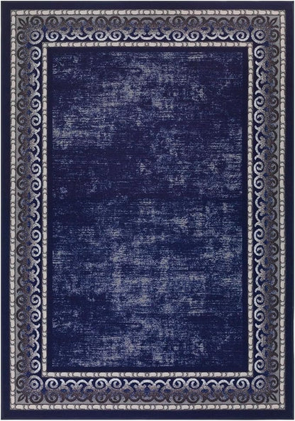 Antep Rugs Alfombras Bordered Modern 5x7 Non-Slip (Non-Skid) Low Pile Rubber Backing Indoor Area Rug (Navy, 5' x 7')