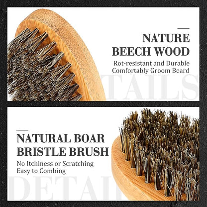 Maitys 10 Set Appreciation Gifts Bulk Beard Brush Comb Scissors,Oval | Boar Bristle Beard Brush, for Men Father Colleague Employee
