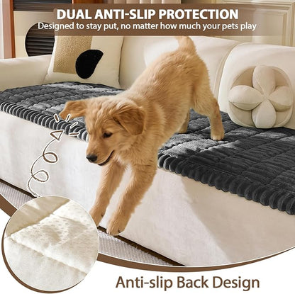 FUANGUI 2 Pack Waterproof Couch Cover for Dogs Pets Sofa Protector | Non-Slip Washable Fuzzy Soft Sofa Slipcover for 2 PCS L Shaped Sofa Pet Friendly, 27.6" x 59.1"+27.6" x 70.9", Dark Grey