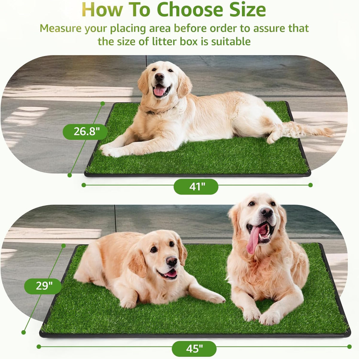 LOOBANI Dog Grass Pad with Tray Large - Dog Litter Box Indoor Potty for Apartment and Patio Training, with 2 Packs Grass Pee Pads for Replacement(Tray Potty 41 * 26.8inch)