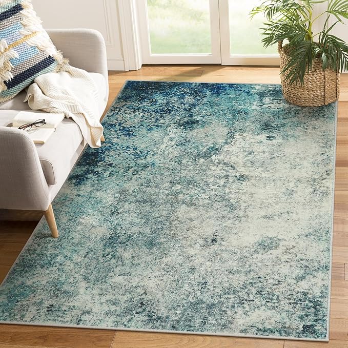 Lahome Modern Abstract 8x10 Area Rugs for Living Room, Washable Accent Rugs for Bedroom Stain Resistant Non Slip, Large Soft Indoor Carpet for Dining Room Table Home Office Decor, Blue/Grey