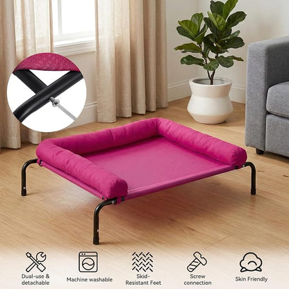 Cooling Elevated Dog Bed, Outdoor Raised Dog Beds, Medium Dogs Cot | Waterproof,W/Breathable Mesh, Pet Cot W/Portable Removable Bolster