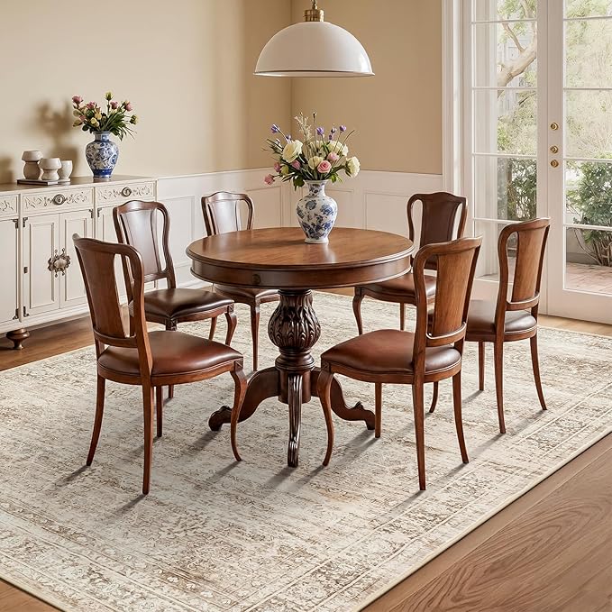 Lofus 5x7 Area Rug for Living Room,Beige Washable Area Rugs with Non-Slip Backing,Soft Neutral Carpets for Bedroom Dining Room Home Office Indoor Nursery