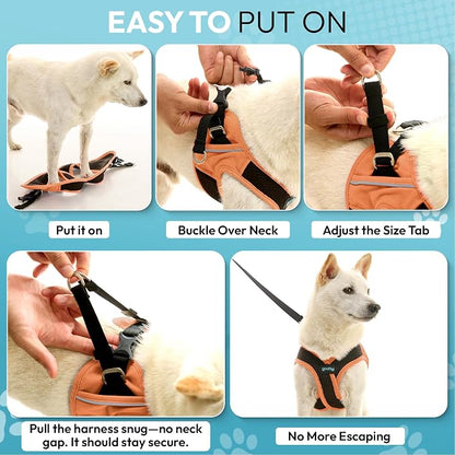 Gooby Escape Free Easy Fit X Step-in Dog Harness, Atlanta Peach, X-Large | Patented escape-free, tightens on back-out; Choke-free X-frame + V-neck; Quick-release buckle; Reflective trim