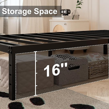 18 Inch Twin XL Bed Frames with Fabric Cover, Heavy Duty Metal Twin XL Platform Bed Frame, No Box Spring Needed, Support Up to 2500 lbs, Easy Assembly, Noise Free, Black