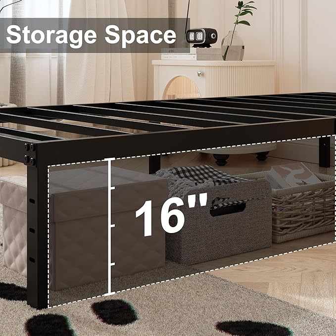 18 Inch King Bed Frame with Fabric Cover, Heavy Duty King Platform Bed Frame Support Up to 3000 lbs, Easy Assembly, Noise Free, Black