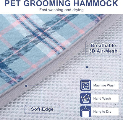 BEAUTYZOO Dog Grooming Hammock, Medium Dog Sling for Nail Trimming, Dog Hanging Harness for Claw Care with Thick Fabric Neck Support Wide Strap Restraint Cat Grooming Hammock, Blue L
