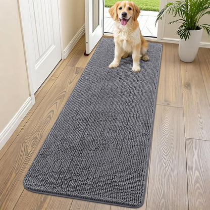 Smiry Dog Door Mat for Muddy Paws 70x24, Absorbs Moisture and Dirt Doormat, Non-Slip Washable Quick Dry Chenille Front Door Mat Indoor Entrance, Entryway Carpet for Inside Floor, Dark Grey