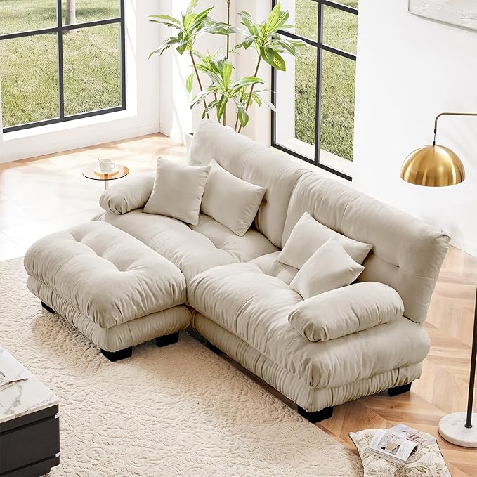 Beige Ottoman for Modular Sectional Sofa, Single Sofa, Ottoman Seat for Convertible Sectional, Chenille Sofa Couch for Living Room, Bedroom, Apartment