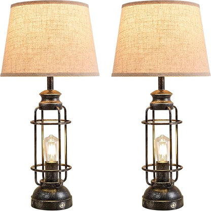 28" Table Lamps for Living Room Set of 2, 3 Way Dimmable Touch Lamps with USB A+C Ports,Farmhouse Table Lamps for Bedroom,Industrial Lamp for Living Room End Tables, 4 Bulbs Included