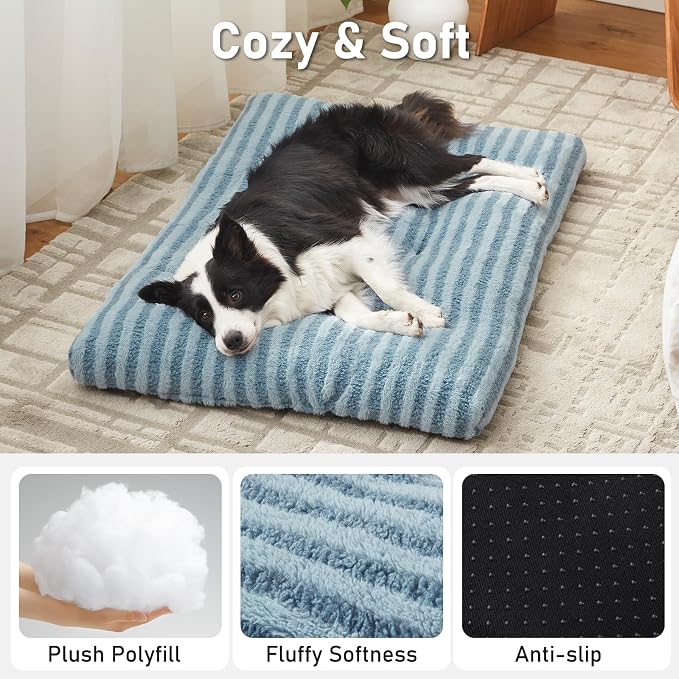 FURTIME Washable Dog Bed Medium Size Dogs, Deluxe Dog Crate Beds | Comfy Fluffy Kennel Pad Anti-Slip Pet Sleeping Mat, Machine Washable Dogs Pillow, 29"x21"x3", Blue