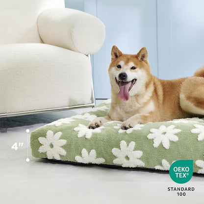 LE SURE Cute Aesthetic Bed Medium Size Dog,Jacquard Thick Pet Pillow 30x20 | Shredded Chopped Foam,Modern Plush Crate Cushion Gift for Medium Size Dog, Waterproof Washable Cover, Nonslip Bottom, Green