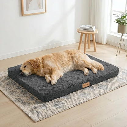 Patas Lague Orthopedic Large Dog Bed Pet Sofa Mat 42''X28'' Dark Grey | Egg-Crate Foam Dog Couch For Large Sized Dogs, Waterproof Removable Washable Cover, Soft Pet Crate Bed With Nonskid Bottom