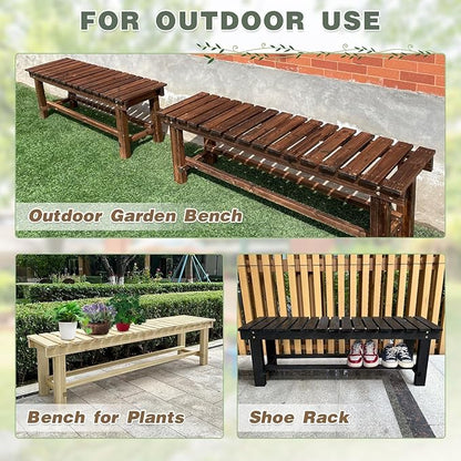 LSPYYDS Outdoor Garden Bench, 3-Person Wood Patio Bench Weatherproof Outdoor Backless Bench, Anti-Corrosion and Anti-Rust Garden Benches for Garden Lawn Porch Park Backyard (Natural,47.25''/120cm)